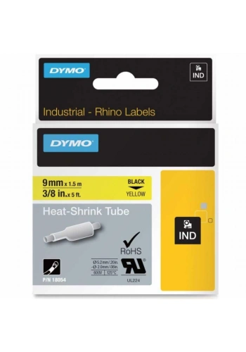 DYMO Rhino Pro Isıyla Küçülen Şerit 9mm x 1,5m Sarı/Siyah (18054)