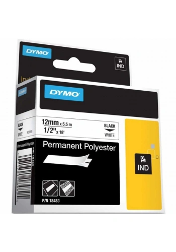 DYMO Rhino Pro Sabit Polyester Şerit 12mmx5,5m Beyaz/Siyah (18483)
