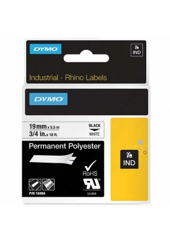 DYMO Rhino Pro Sabit Polyester Şerit 19mmx5,5m Beyaz/Siyah (18484)