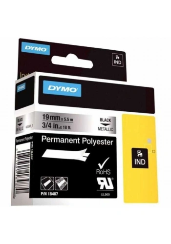 DYMO Rhino Pro Sabit Polyester Şerit 19mmx5,5m MetalikGri/Siyah (18487)