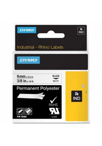 DYMO Rhino Pro Sabit Polyester Şerit 9mmx5,5m Beyaz/Siyah (18482)
