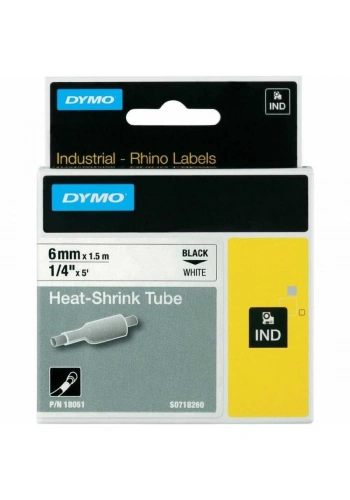 DYMO RhinoPRO 18051 Beyaz/Siyah Isıyla Küçülen Şerit 6 mm x 1,5 mt