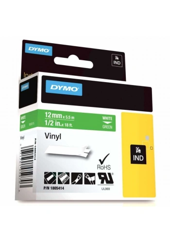 DYMO RhinoPRO 1805414 Yeşil/Beyaz Renkli Vinil Şerit 12 mm x 5,5 mt