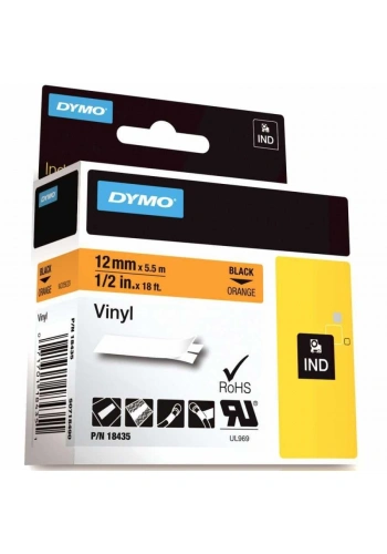 DYMO RhinoPRO 18435 Turuncu/Siyah Renkli Vinil Şerit 12 mm x 5,5 mt