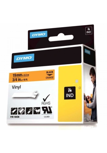 DYMO RhinoPRO 18436 Turuncu/Siyah Renkli Vinil Şerit 19 mm x 5,5 mt