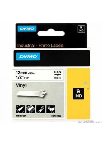 DYMO RhinoPRO Renkli Vinil Şerit 12mmx5,5m Beyaz/Siyah 18444