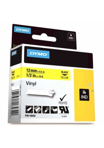 DYMO RhinoPRO Renkli Vinil Şerit 12mmx5,5m Sarı/Siyah 18432