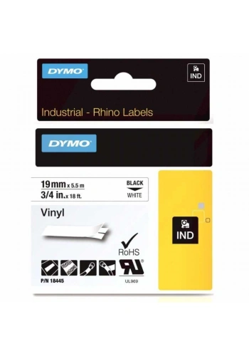 DYMO RhinoPRO Renkli Vinil Şerit 19mmx5,5m Beyaz/Siyah 18445