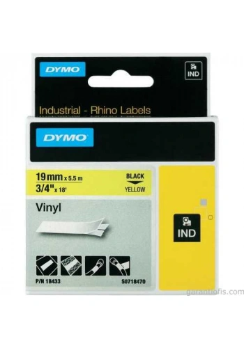 DYMO RhinoPRO Renkli Vinil Şerit 19mmx5,5m Sarı/Siyah 18433