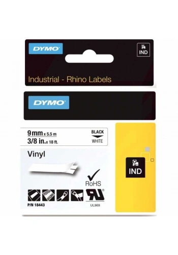 DYMO RhinoPRO Renkli Vinil Şerit 9mmx5,5m Beyaz/Siyah 18443