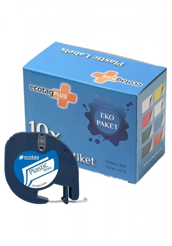 Ecotag Dymo Letratag Etiket Muadili 12 Mm X 4 Mt Plastik Beyaz 10 Lu Paket