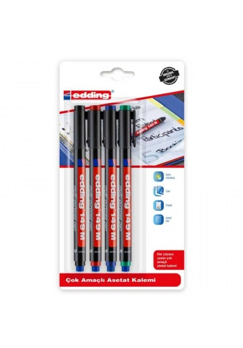 Edding Asetat Kalemi Silgili 1 mm 4lü