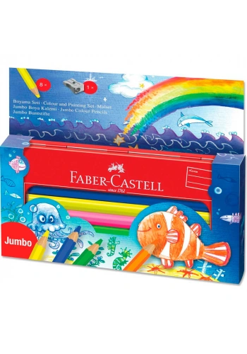 Faber Castell Jumbo Kuru Boya Seti Metal Kutulu 8 Renk 951080