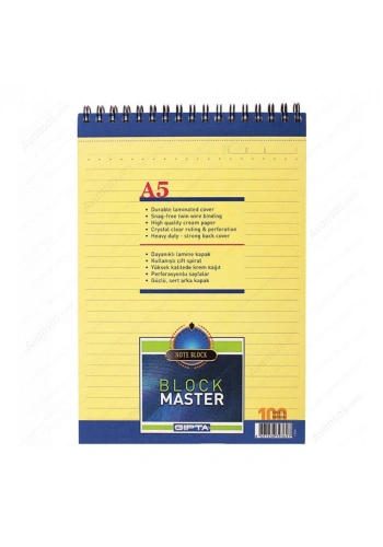 Gıpta Block Master A5 Bloknot Spiralli Karton Kapak 100yp Çizgili
