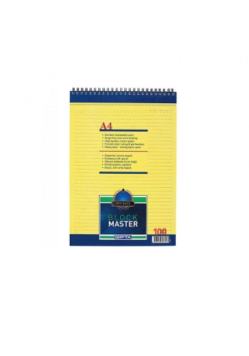 Gıpta Block Master Spiralli Karton Kapak Çizgili Bloknot A4 100 Yaprak