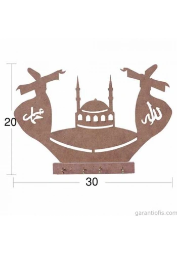 Hobi-Art A 035 Boyanabilir Ahşap Anahtarlık Kutusu Obje (Mevlana ve Cami)