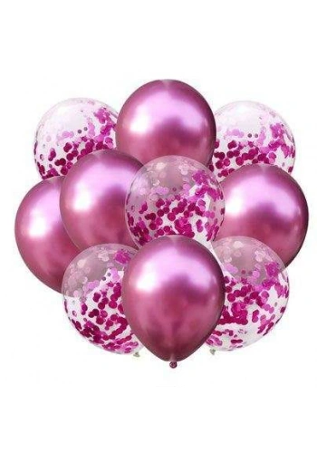 Konfetili Pembe Balon Demeti 10 Adet