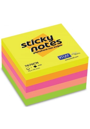Kraf Yapışkanlı Küp Not Kağıdı 76x76 Neon Karışık Renkler 7676CN