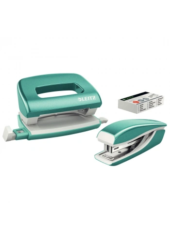 Leitz 5561 Mini Zımba ve Delgeç Set WOW Metalik Buz Mavisi (10 Sayfa)