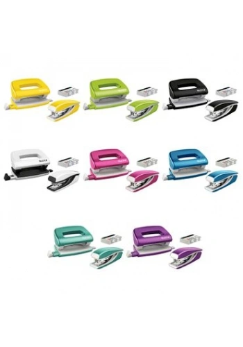 Leitz 5561 Mini Zımba ve Delgeç Set WOW Metalik Siyah (10 Sayfa)