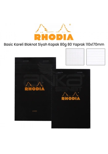 Rhodia Basic Kareli Bloknot Siyah Kapak 80g 80 Yaprak 110x170mm
