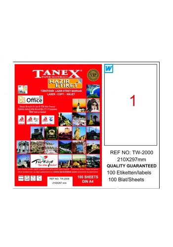 TANEX 2000 LASER ETİKET 210x297mm 1x100 100 ADET