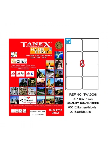 TANEX 2008 LASER ETİKET 99x67mm 8x100 800 ADET