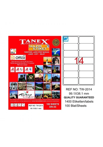 TANEX 2014 LASER ETİKET 99x38mm 14x100 1400 ADET