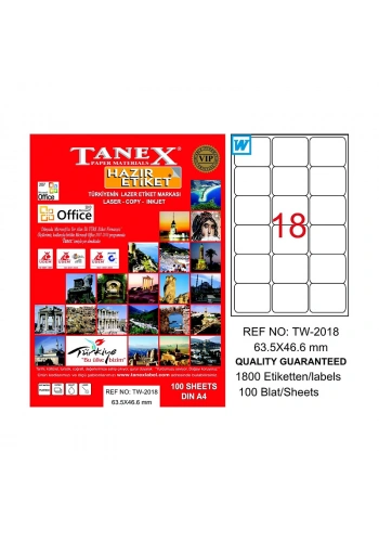 TANEX 2018 LASER ETİKET 63x46mm 18x100 1800 ADET