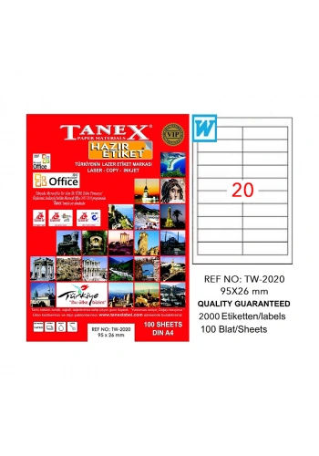 TANEX 2020 LASER ETİKET 26x95mm 20x100 2000 ADET