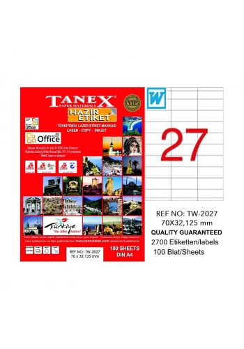 TANEX 2027 LASER ETİKET 70x32mm 27x100 2700 ADET
