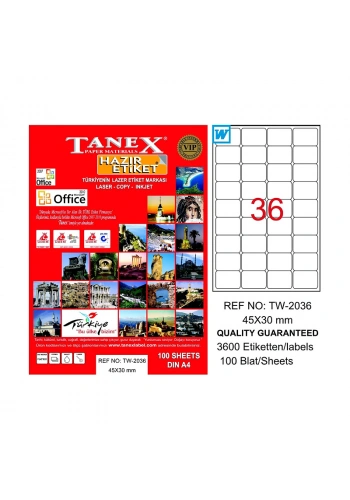 TANEX 2036 LASER ETİKET 45x30mm 36x100 3600 ADET