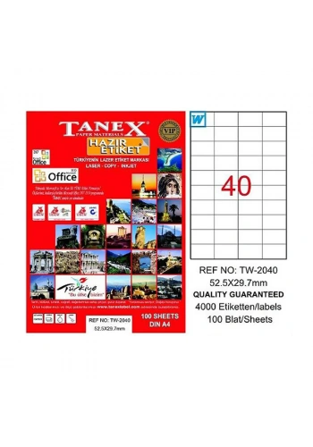 TANEX 2040 LASER ETİKET 52x29mm 40x100 4000 ADET
