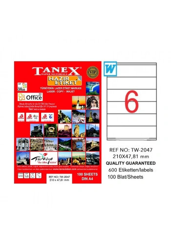 TANEX 2047 LASER ETİKET 210x47.81mm 6x100 600 ADET