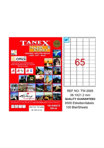TANEX 2065 LASER ETİKET 38x21mm 65x100 6500 ADET