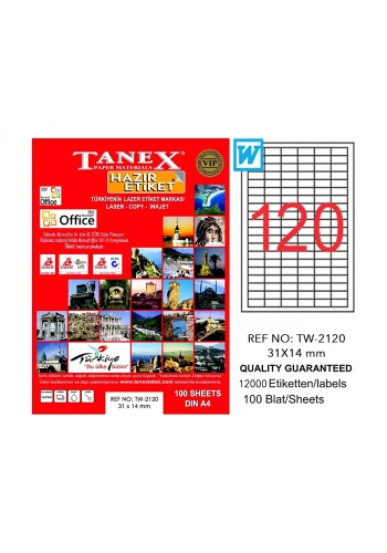 TANEX 2120 LASER ETİKET 31x14mm 20x100 2000 ADET