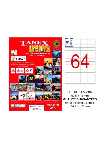 TANEX 2164 LASER ETİKET 52x18mm 64x100 6400 ADET