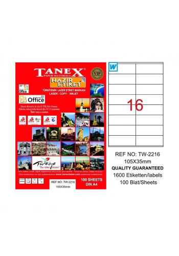 TANEX 2216 LASER ETİKET 105x35mm 16x100 1600 ADET