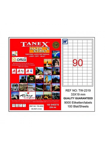 TANEX 2319 LASER ETİKET 33x19mm 90x100 9000 ADET