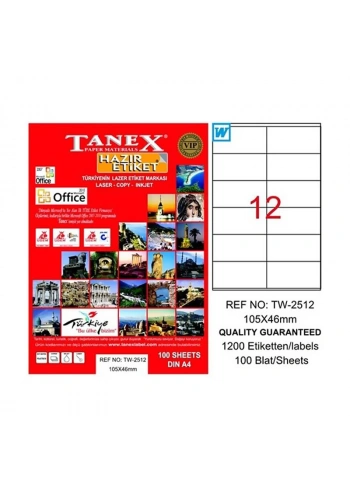 TANEX 2512 LASER ETİKET 105x46mm 12x100 1200 ADET