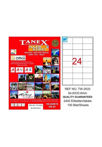 TANEX 2533 LASER ETİKET 64x33mm 24x100 2400 ADET