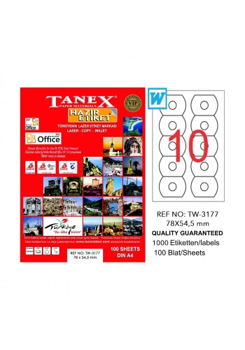 TANEX 3177 LASER CD ETİKETİ 78x54.5mm 10x100 ADET