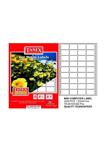 TANEX BİLGİSAYAR SÜREKLİ FORM ETİKETİ 23x40mm 4320 ADET