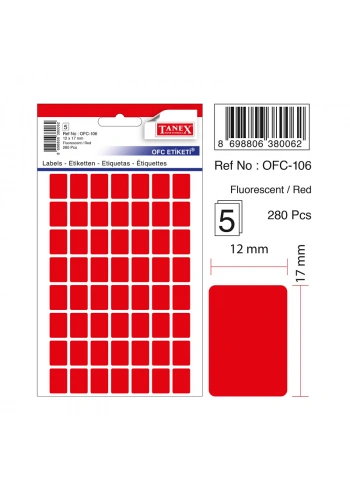 TANEX OFC-106 FLORESAN ETİKET KIRMIZI POŞET