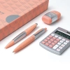 Milan Hediyelik Hesap Makinesi Tükenmez ve Kurşun Kalem Kalemtraş Set Gümüş Pembe