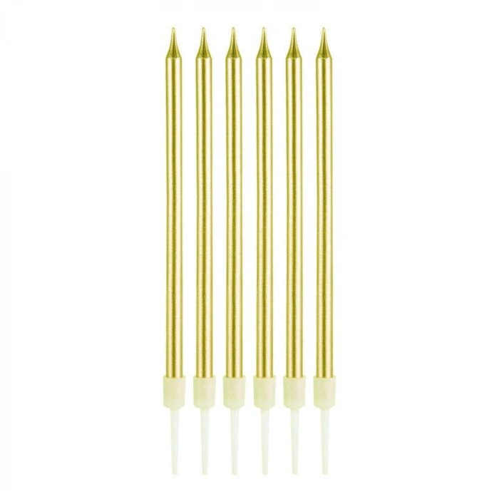 Altın Renk İnce Uzun Mum 6 Adet 14 cm