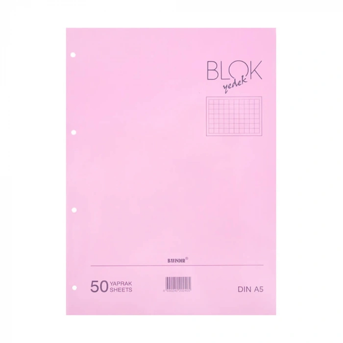Bayındır Kareli Klasör Yedeği A5 50 Yaprak Pembe