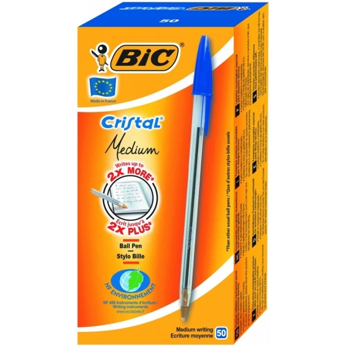 Bic Cristal Medium Mavi Tükenmez Kalem (50 li Kutu)