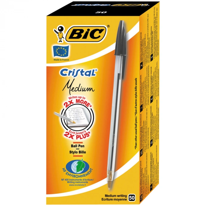 Bic Cristal Medium Siyah Tükenmez Kalem (50 li Kutu)
