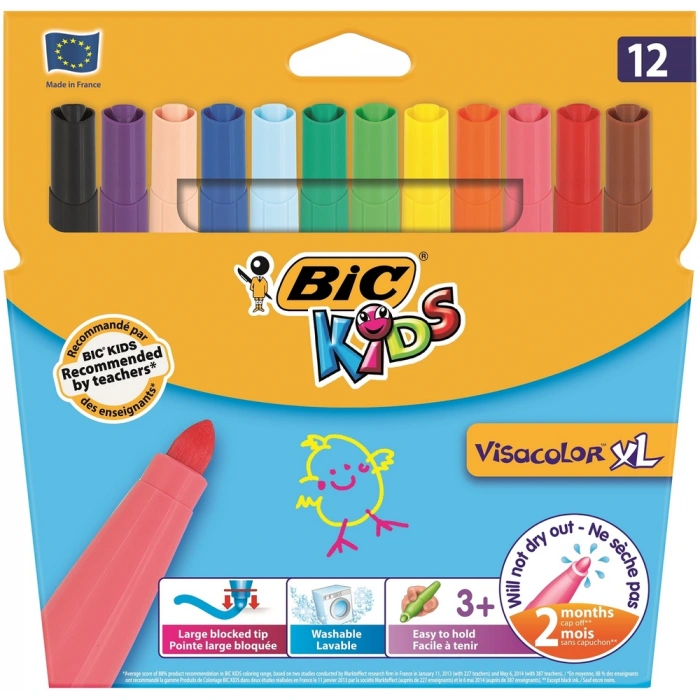 Bic Kids Visacolor XL Jumbo Yıkanabilir Keçeli Boya Kalemi 12 Renk 829007